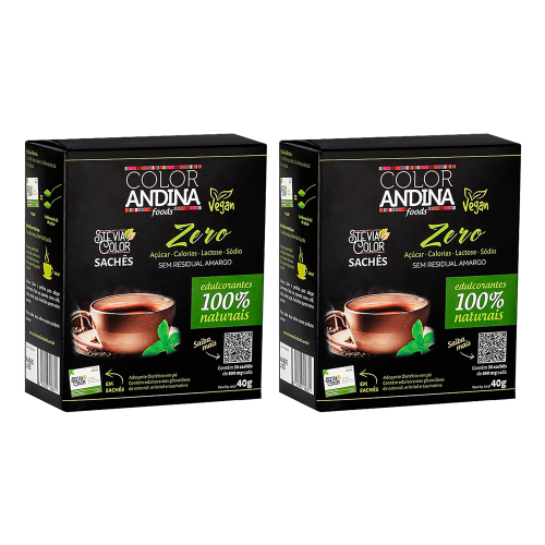 Adoçante stevia sachê color andina foods kit 2 unidades