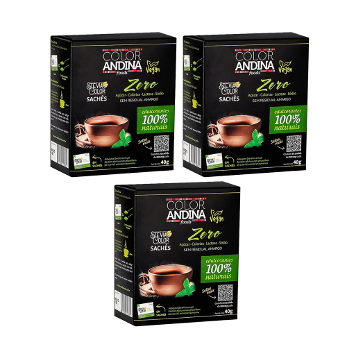 Adoçante stevia sachê color andina foods kit 3 unidades
