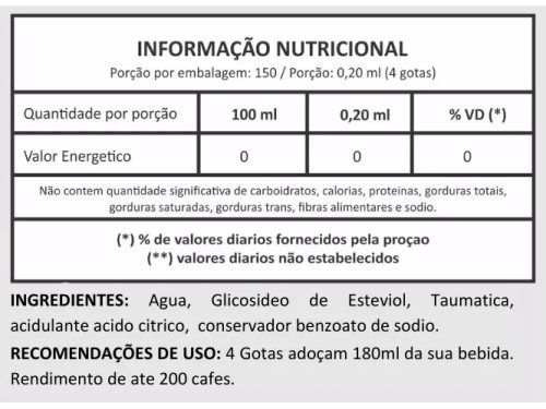 tabela nutricional stevia liquido