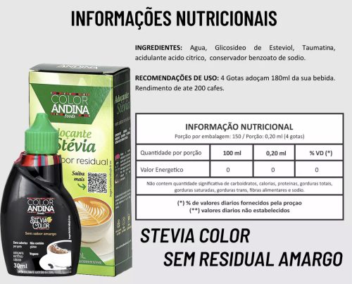 tabela nutricional stevia liquido embalagem nova