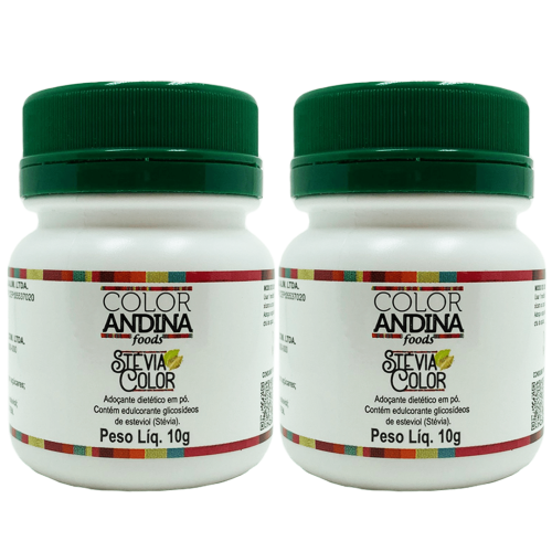 Kit 2 unidades adoçante stevia 10g color andina foods